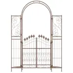 7' Metal Garden Arbor, Garden Arch with Gate, Fleur De Lis Motif, Latching Doors, Planter Shelves for Climbing Vines, Ceremony, Weddings, Party, Garden, Backyard, Lawn, Brown - Image 8
