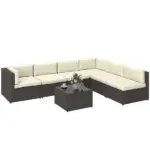 Outsunny 7 Piece Patio Furniture Set, All Weather PE Rattan Outdoor Furniture Conversation Sets with Glass Top Coffee Table