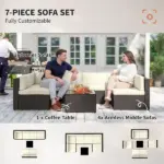 Outsunny 7 Piece Patio Furniture Set, All Weather PE Rattan Outdoor Furniture Conversation Sets with Glass Top Coffee Table - Image 5