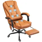 7-Point Massage Office Chair, High Back Massaging Desk Chair with Lumbar Support, Footrest, for Home Office, Light Brown - Image 11