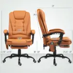 7-Point Massage Office Chair, High Back Massaging Desk Chair with Lumbar Support, Footrest, for Home Office, Light Brown - Image 3