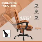 7-Point Massage Office Chair, High Back Massaging Desk Chair with Lumbar Support, Footrest, for Home Office, Light Brown - Image 5