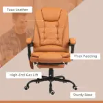 7-Point Massage Office Chair, High Back Massaging Desk Chair with Lumbar Support, Footrest, for Home Office, Light Brown - Image 8