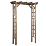Outsunny 7' Wooden Steel Garden Arbor with Fir Wood and Side Panel for Wedding and Ceremony Garden Arched Trellis for Climbing Vines, Carbonized - Image 12