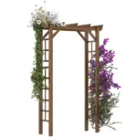 Outsunny 7' Wooden Steel Garden Arbor with Fir Wood and Side Panel for Wedding and Ceremony Garden Arched Trellis for Climbing Vines, Carbonized