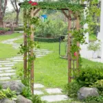 Outsunny 7' Wooden Steel Garden Arbor with Fir Wood and Side Panel for Wedding and Ceremony Garden Arched Trellis for Climbing Vines, Carbonized - Image 10