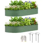 Outsunny 7' x 3' x 1' Raised Garden Bed Set, 2PCS Raised Beds for Gardening with Metal Plant Stakes, Green - Image 11