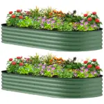 Outsunny 7' x 3' x 1' Raised Garden Bed Set, 2PCS Raised Beds for Gardening with Metal Plant Stakes, Green