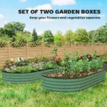 Outsunny 7' x 3' x 1' Raised Garden Bed Set, 2PCS Raised Beds for Gardening with Metal Plant Stakes, Green - Image 4