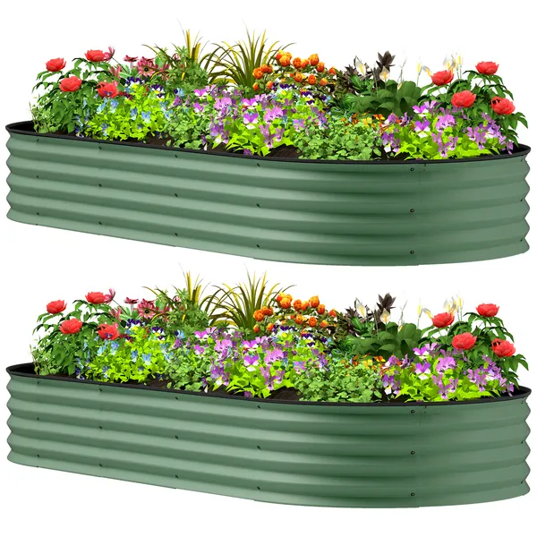 7-x-3-x-1-raised-garden-bed-set-2pcs-raised-beds-for-gardening-with-metal-plant-stakes-green.webp Outsunny 7' x 3' x 1' Raised Garden Bed Set, 2PCS Raised Beds for Gardening with Metal Plant Stakes, Green - Image 1