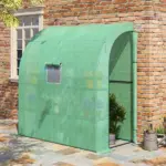 Outsunny 7' x 3' x 7' Lean to Greenhouse, Walk-In Green House, Plant Nursery with 2 Roll-up Doors and Windows, PE Cover and 3 Wire Shelves, Green - Image 2