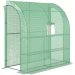 Outsunny 7' x 3' x 7' Lean to Greenhouse, Walk-In Green House, Plant Nursery with 2 Roll-up Doors and Windows, PE Cover and 3 Wire Shelves, Green - Image 12