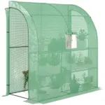 Outsunny 7' x 3' x 7' Lean to Greenhouse, Walk-In Green House, Plant Nursery with 2 Roll-up Doors and Windows, PE Cover and 3 Wire Shelves, Green