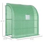 Outsunny 7' x 3' x 7' Lean to Greenhouse, Walk-In Green House, Plant Nursery with 2 Roll-up Doors and Windows, PE Cover and 3 Wire Shelves, Green - Image 3