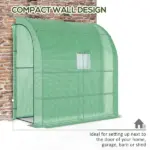 Outsunny 7' x 3' x 7' Lean to Greenhouse, Walk-In Green House, Plant Nursery with 2 Roll-up Doors and Windows, PE Cover and 3 Wire Shelves, Green - Image 6