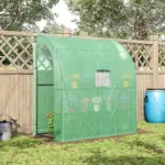 Outsunny 7' x 3' x 7' Lean to Greenhouse, Walk-In Green House, Plant Nursery with 2 Roll-up Doors and Windows, PE Cover and 3 Wire Shelves, Green - Image 10