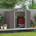 7 ft x 4 ft Garden Storage Shed Organizer, Outdoor Garden Utility Metal Storage Tool Shed for Patio Garden Yard, Gray/White - Image 11