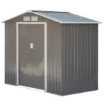 7 ft x 4 ft Garden Storage Shed Organizer, Outdoor Garden Utility Metal Storage Tool Shed for Patio Garden Yard, Gray/White