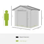 7 ft x 4 ft Garden Storage Shed Organizer, Outdoor Garden Utility Metal Storage Tool Shed for Patio Garden Yard, Gray/White - Image 3