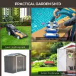 7 ft x 4 ft Garden Storage Shed Organizer, Outdoor Garden Utility Metal Storage Tool Shed for Patio Garden Yard, Gray/White - Image 4