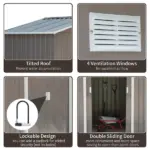 7 ft x 4 ft Garden Storage Shed Organizer, Outdoor Garden Utility Metal Storage Tool Shed for Patio Garden Yard, Gray/White - Image 6