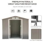 7 ft x 4 ft Garden Storage Shed Organizer, Outdoor Garden Utility Metal Storage Tool Shed for Patio Garden Yard, Gray/White - Image 7