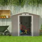7 ft x 4 ft Garden Storage Shed Organizer, Outdoor Garden Utility Metal Storage Tool Shed for Patio Garden Yard, Gray/White - Image 9