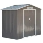 7 ft x 4 ft Garden Storage Shed Organizer, Outdoor Garden Utility Metal Storage Tool Shed for Patio Garden Yard, Gray/White - Image 10