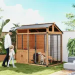 PawHut 7 ft x 5 ft Extra Large Dog House, Wood Outdoor Dog Kennel with Platform, Storage Cabinet for Large Breeds, Yellow - Image 2