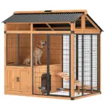 PawHut 7 ft x 5 ft Extra Large Dog House, Wood Outdoor Dog Kennel with Platform, Storage Cabinet for Large Breeds, Yellow - Image 11