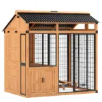 PawHut 7 ft x 5 ft Extra Large Dog House, Wood Outdoor Dog Kennel with Platform, Storage Cabinet for Large Breeds, Yellow