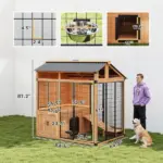 PawHut 7 ft x 5 ft Extra Large Dog House, Wood Outdoor Dog Kennel with Platform, Storage Cabinet for Large Breeds, Yellow - Image 3