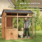 PawHut 7 ft x 5 ft Extra Large Dog House, Wood Outdoor Dog Kennel with Platform, Storage Cabinet for Large Breeds, Yellow - Image 5