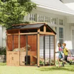 PawHut 7 ft x 5 ft Extra Large Dog House, Wood Outdoor Dog Kennel with Platform, Storage Cabinet for Large Breeds, Yellow - Image 10