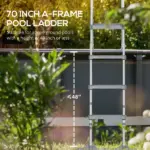 Outsunny 70" Above Ground Swimming Pool Ladder, A-Frame Deck Ladder with Top Platform, Non-slip Steps and Rounded Handrails for 48" Pool Wall Height - Image 4