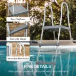Outsunny 70" Above Ground Swimming Pool Ladder, A-Frame Deck Ladder with Top Platform, Non-slip Steps and Rounded Handrails for 48" Pool Wall Height - Image 5