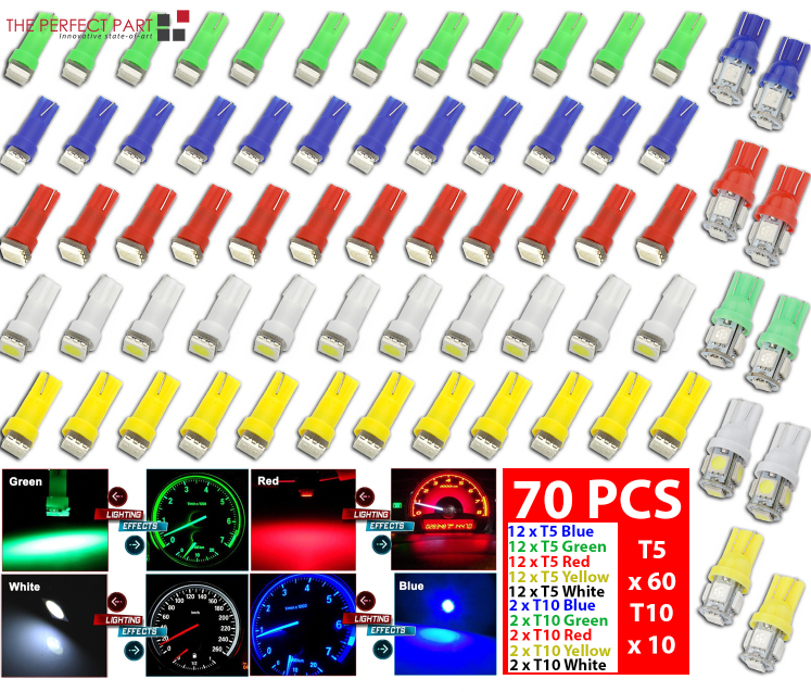 70 Piece T5 T10 5050 SMD 12V LED Instrument Cluster Bulb Set