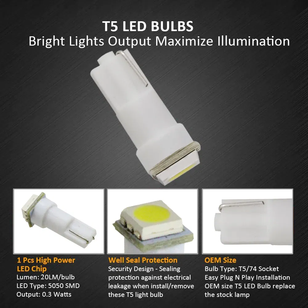 70 Piece T5 T10 5050 SMD 12V LED Instrument Cluster Bulb Set