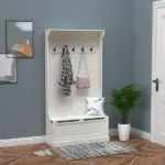 HOMCOM 71 Inch Hall Tree with Storage Bench, 3-In-1 Coat Rack, White Entryway Organizer