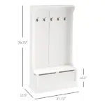 HOMCOM 71 Inch Hall Tree with Storage Bench, 3-In-1 Coat Rack, White Entryway Organizer - Image 3