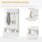 HOMCOM 71 Inch Hall Tree with Storage Bench, 3-In-1 Coat Rack, White Entryway Organizer - Image 6