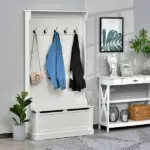 HOMCOM 71 Inch Hall Tree with Storage Bench, 3-In-1 Coat Rack, White Entryway Organizer - Image 10