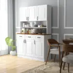 HOMCOM 71 Inch Kitchen Sideboard Cabinet with 3 Drawers, 6 Doors, 2-tier Countertop, Freestanding Buffet with Hutch, White - Image 2