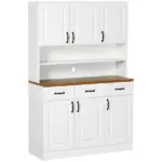 HOMCOM 71 Inch Kitchen Sideboard Cabinet with 3 Drawers, 6 Doors, 2-tier Countertop, Freestanding Buffet with Hutch, White