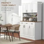 HOMCOM 71 Inch Kitchen Sideboard Cabinet with 3 Drawers, 6 Doors, 2-tier Countertop, Freestanding Buffet with Hutch, White - Image 6