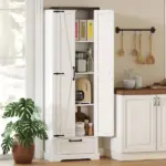 HOMCOM 71 Inch Pantry Cabinet, Kitchen Storage Cabinet with Adjustable Shelves, Barn Doors and Drawer for Dining Room, White - Image 2