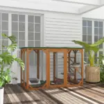 71"L Wooden Outdoor Cat Enclosure Indoor Cat Cage with Asphalt Roof, Multi-Level Platforms and Large Enter Door, Orange - Image 2