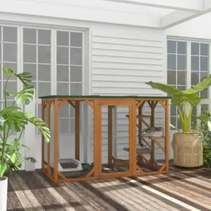 71l wooden outdoor cat enclosure indoor cat cage with asphalt roof multi level platforms and large enter door orange 1