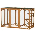 71"L Wooden Outdoor Cat Enclosure Indoor Cat Cage with Asphalt Roof, Multi-Level Platforms and Large Enter Door, Orange - Image 13