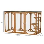 71"L Wooden Outdoor Cat Enclosure Indoor Cat Cage with Asphalt Roof, Multi-Level Platforms and Large Enter Door, Orange - Image 3